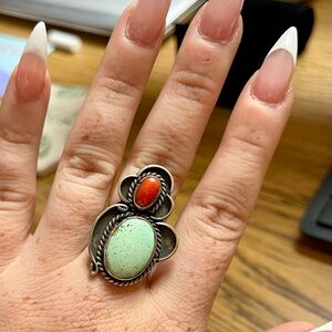 Vintage Handcrafted Turquoise Coral Ring 6